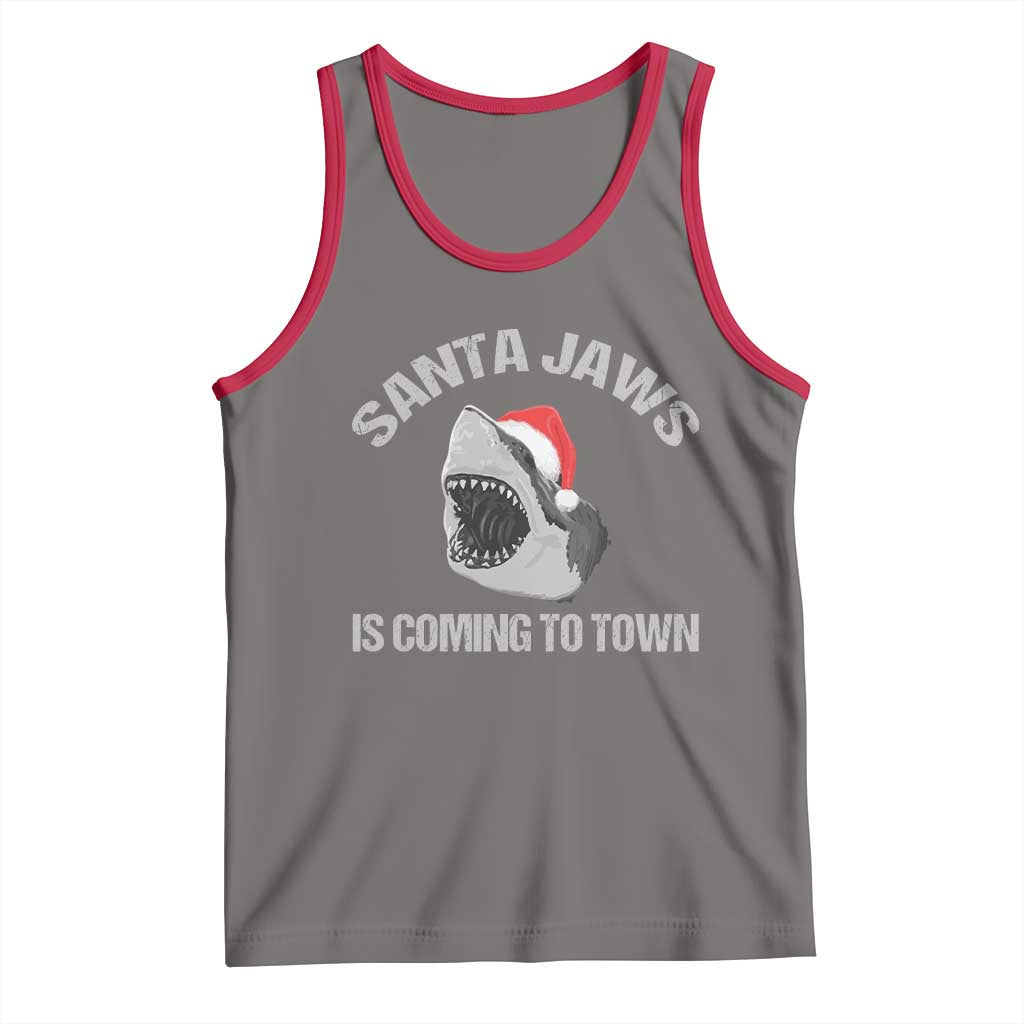 Funny Shark Christmas Tank Top Santa Jaws Is Coming Town TS10 Deep Heather Red Print Your Wear