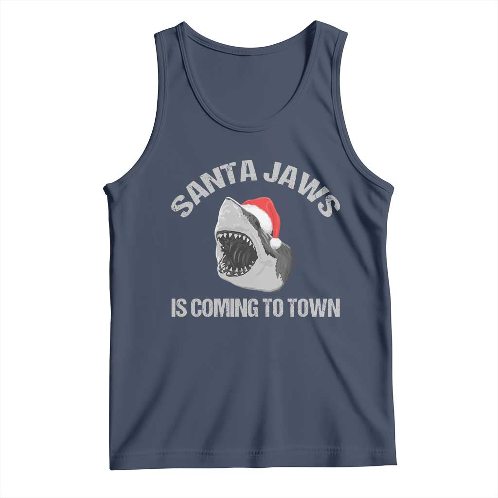 Funny Shark Christmas Tank Top Santa Jaws Is Coming Town TS10 Navy Print Your Wear