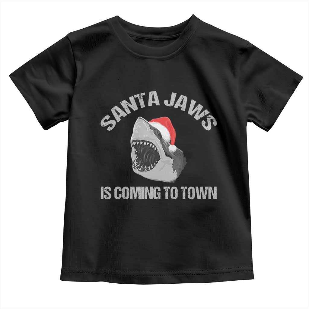 Funny Shark Christmas Toddler T Shirt Santa Jaws Is Coming Town TS10 Black Print Your Wear