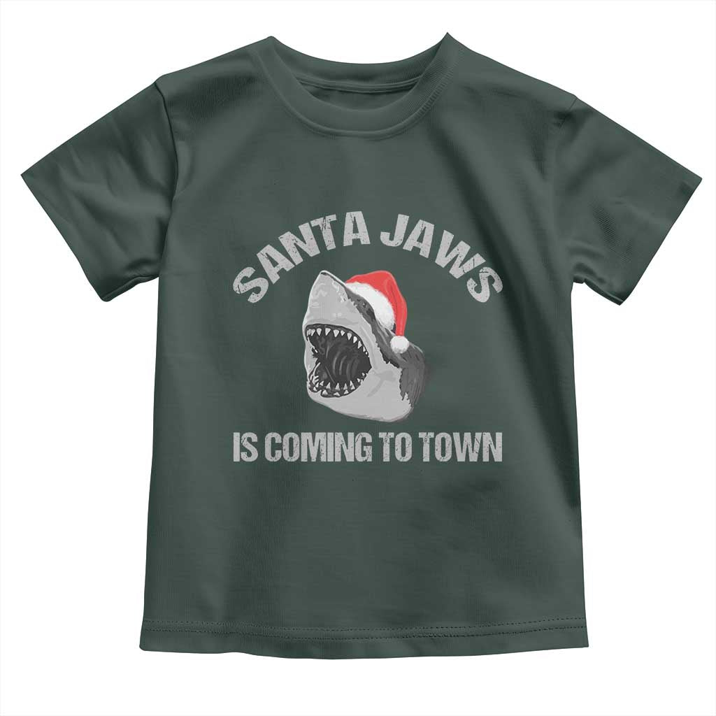 Funny Shark Christmas Toddler T Shirt Santa Jaws Is Coming Town TS10 Dark Forest Green Print Your Wear