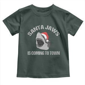 Funny Shark Christmas Toddler T Shirt Santa Jaws Is Coming Town TS10 Dark Forest Green Print Your Wear
