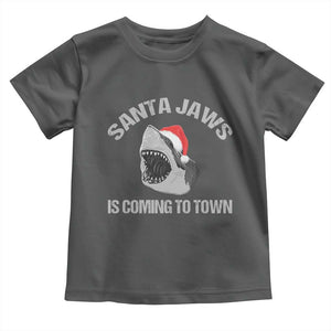 Funny Shark Christmas Toddler T Shirt Santa Jaws Is Coming Town TS10 Dark Heather Print Your Wear
