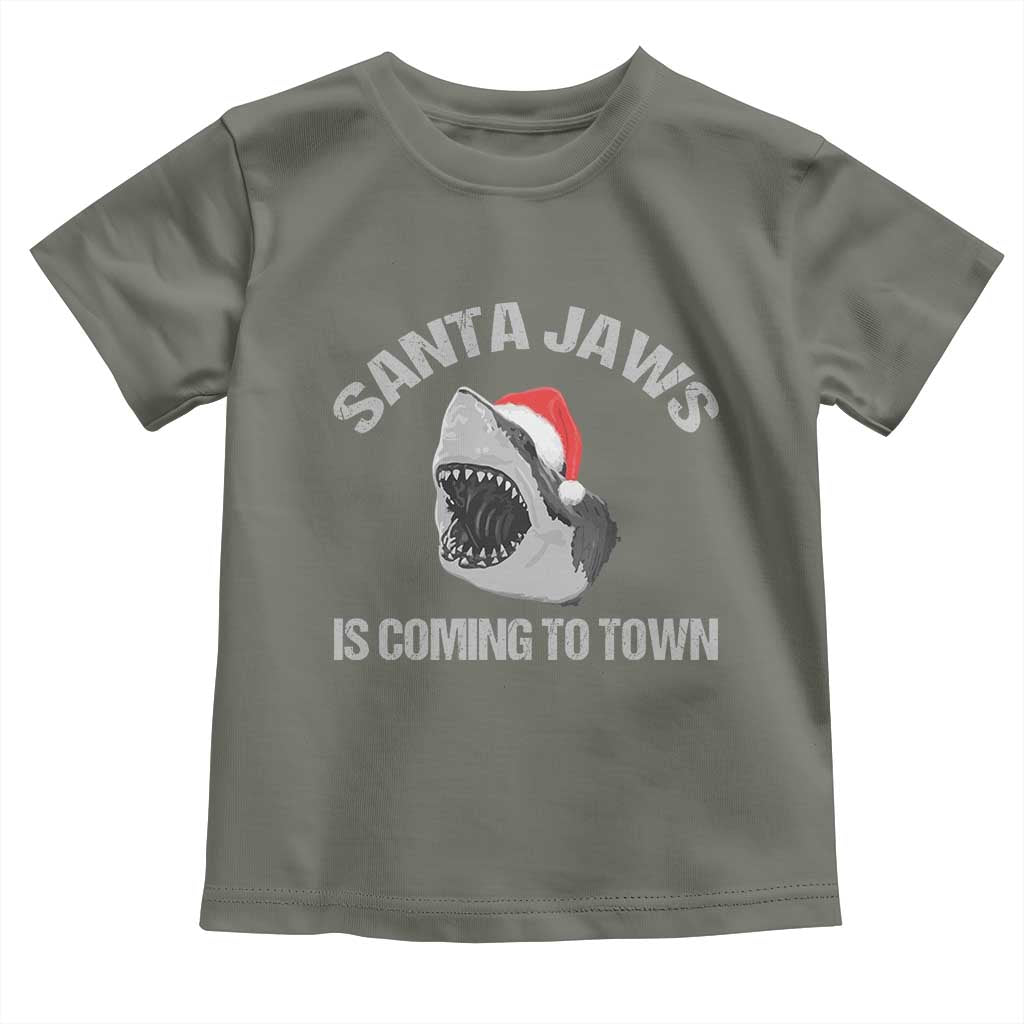 Funny Shark Christmas Toddler T Shirt Santa Jaws Is Coming Town TS10 Military Green Print Your Wear