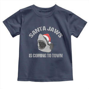 Funny Shark Christmas Toddler T Shirt Santa Jaws Is Coming Town TS10 Navy Print Your Wear