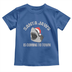 Funny Shark Christmas Toddler T Shirt Santa Jaws Is Coming Town TS10 Royal Blue Print Your Wear