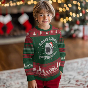 Funny Shark Christmas Knit Sweatshirt Santa Jaws Is Coming Town TS10 Christmas Print Your Wear