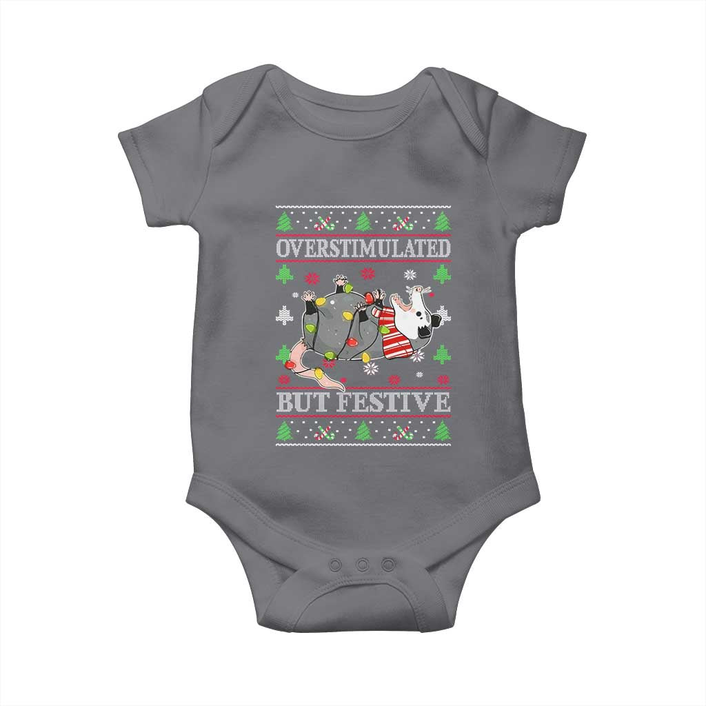 Possum Christmas Baby Onesie Overstimulated But Festive Ugly Christmas TS10 Charcoal Print Your Wear