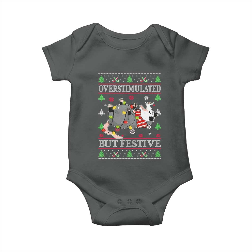 Possum Christmas Baby Onesie Overstimulated But Festive Ugly Christmas TS10 Dark Heather Print Your Wear