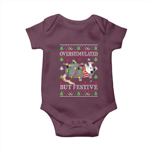 Possum Christmas Baby Onesie Overstimulated But Festive Ugly Christmas TS10 Maroon Print Your Wear