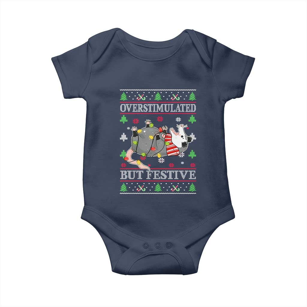 Possum Christmas Baby Onesie Overstimulated But Festive Ugly Christmas TS10 Navy Print Your Wear
