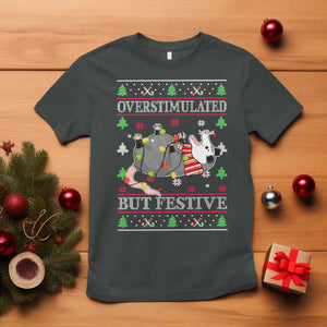 Possum Christmas T Shirt Overstimulated But Festive Ugly Christmas TS10 Dark Heather Print Your Wear