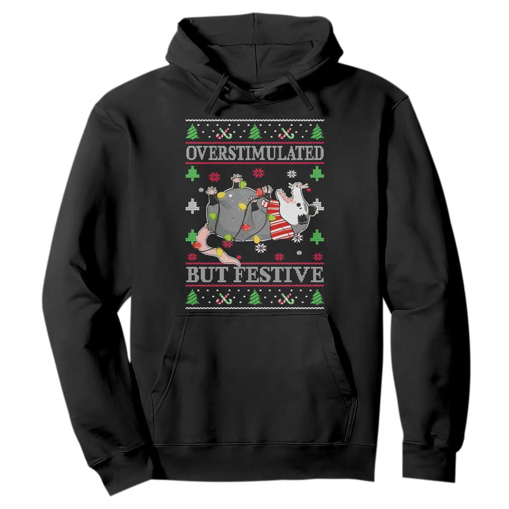 Possum Christmas Hoodie Overstimulated But Festive Ugly Christmas TS10 Black Print Your Wear