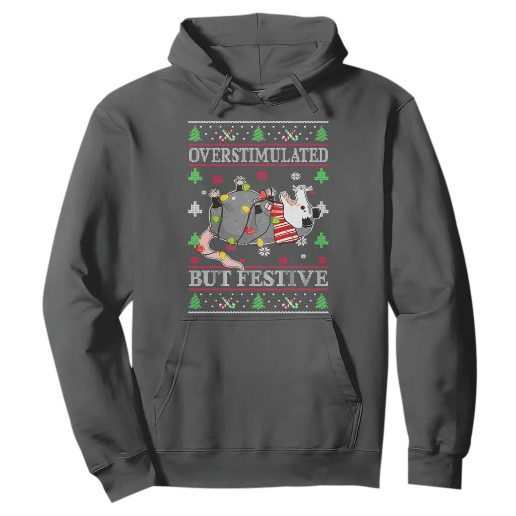 Possum Christmas Hoodie Overstimulated But Festive Ugly Christmas TS10 Dark Heather Print Your Wear