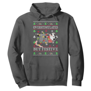 Possum Christmas Hoodie Overstimulated But Festive Ugly Christmas TS10 Dark Heather Print Your Wear