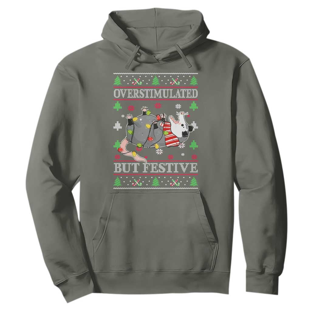 Possum Christmas Hoodie Overstimulated But Festive Ugly Christmas TS10 Military Green Print Your Wear