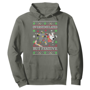 Possum Christmas Hoodie Overstimulated But Festive Ugly Christmas TS10 Military Green Print Your Wear