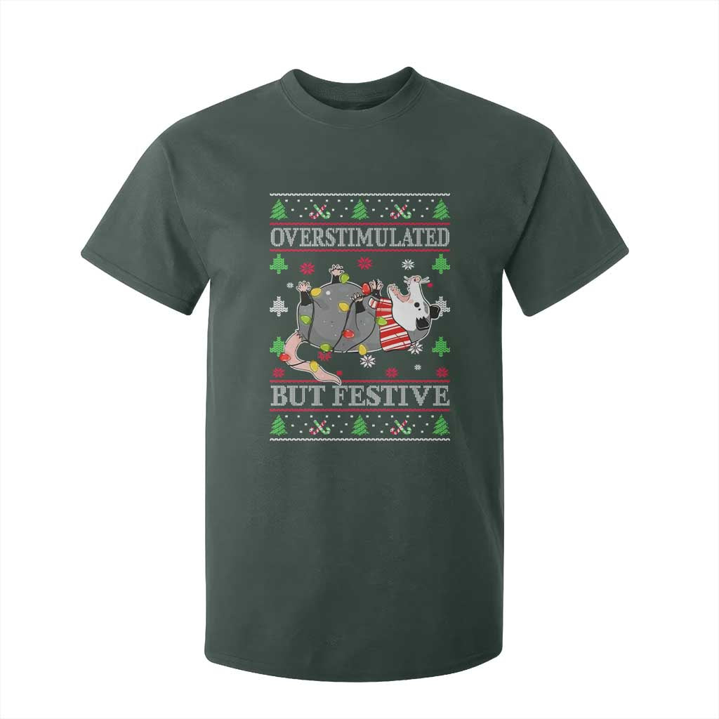 Possum Christmas T Shirt For Kid Overstimulated But Festive Ugly Christmas TS10 Dark Forest Green Print Your Wear