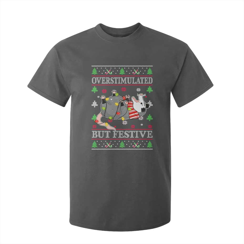 Possum Christmas T Shirt For Kid Overstimulated But Festive Ugly Christmas TS10 Dark Heather Print Your Wear