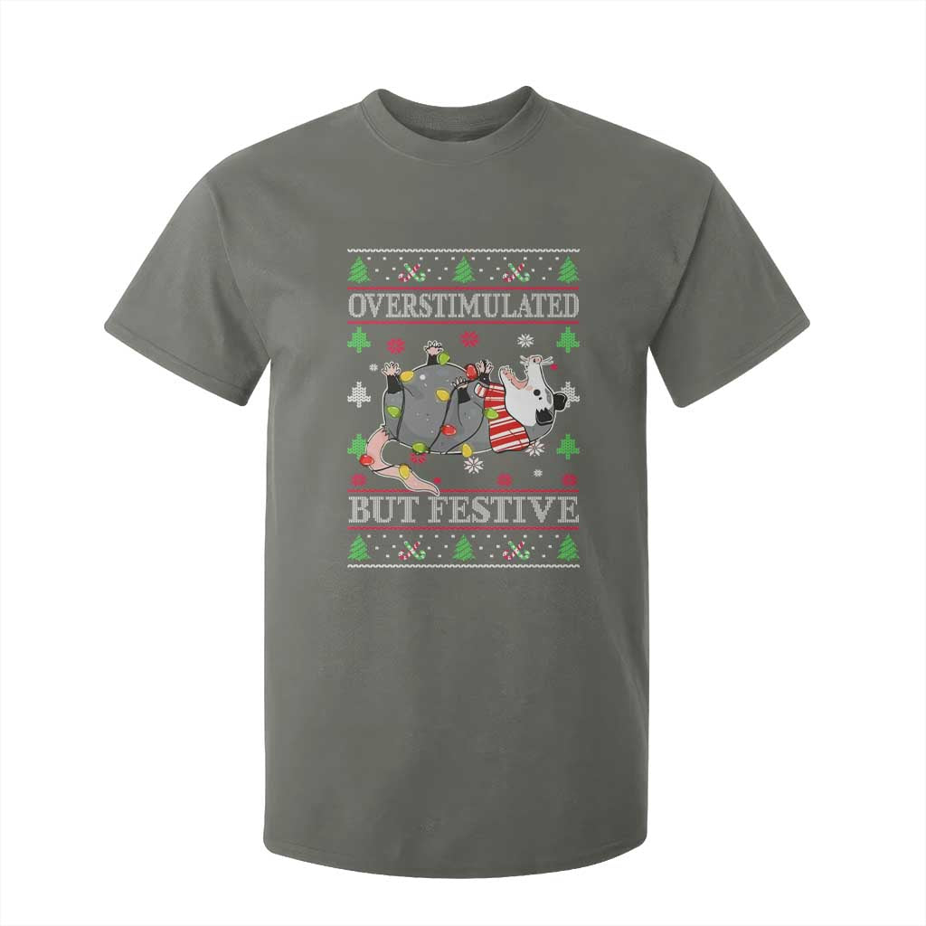 Possum Christmas T Shirt For Kid Overstimulated But Festive Ugly Christmas TS10 Military Green Print Your Wear