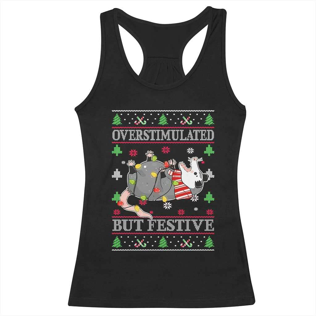 Possum Christmas Racerback Tank Top Overstimulated But Festive Ugly Christmas TS10 Black Print Your Wear