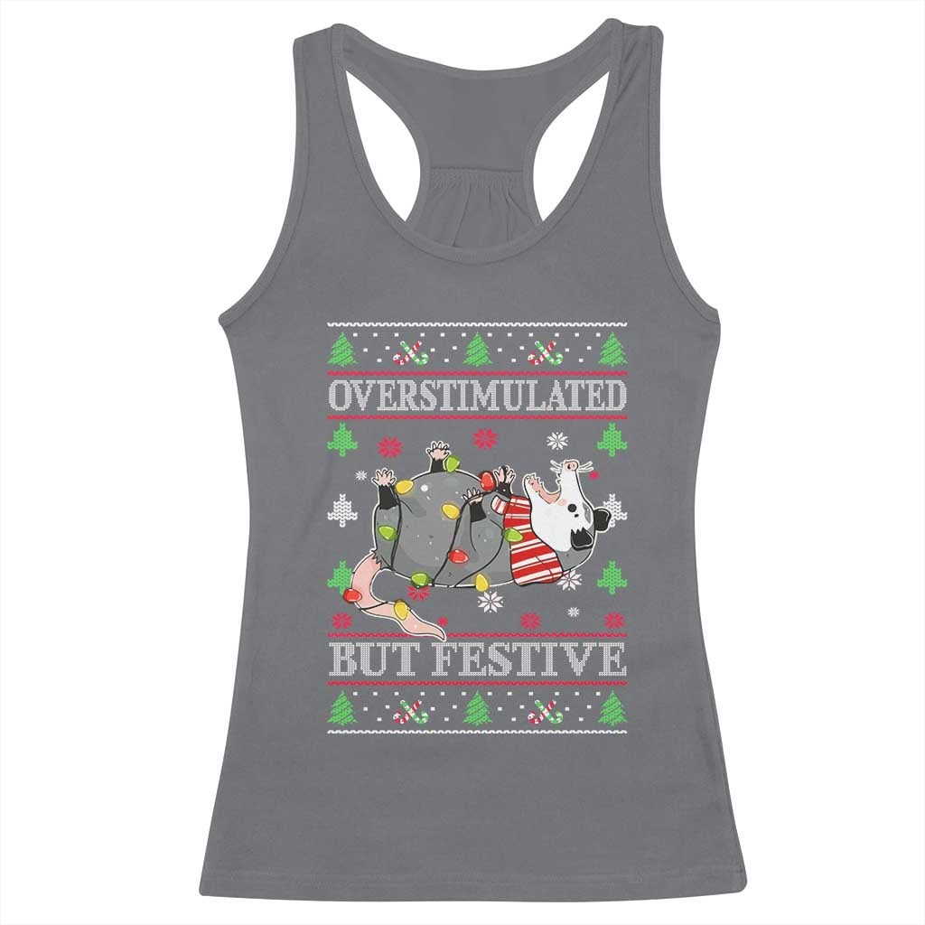 Possum Christmas Racerback Tank Top Overstimulated But Festive Ugly Christmas TS10 Charcoal Print Your Wear