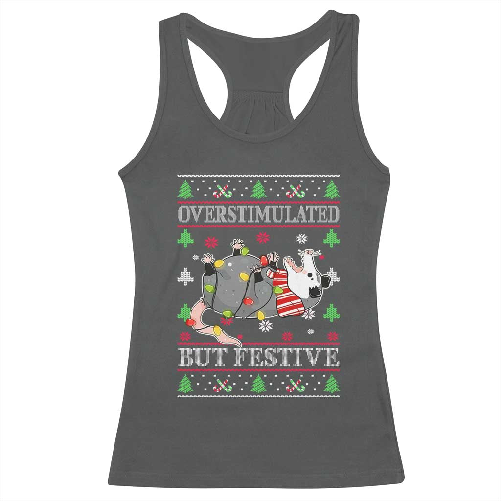 Possum Christmas Racerback Tank Top Overstimulated But Festive Ugly Christmas TS10 Dark Heather Print Your Wear