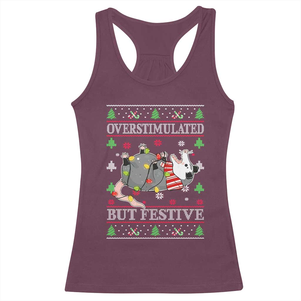 Possum Christmas Racerback Tank Top Overstimulated But Festive Ugly Christmas TS10 Maroon Print Your Wear