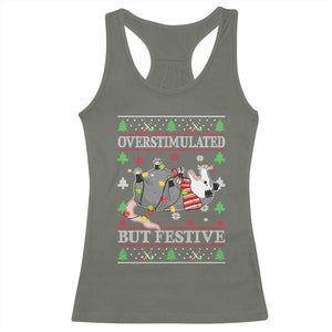 Possum Christmas Racerback Tank Top Overstimulated But Festive Ugly Christmas TS10 Military Green Print Your Wear