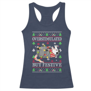 Possum Christmas Racerback Tank Top Overstimulated But Festive Ugly Christmas TS10 Navy Print Your Wear