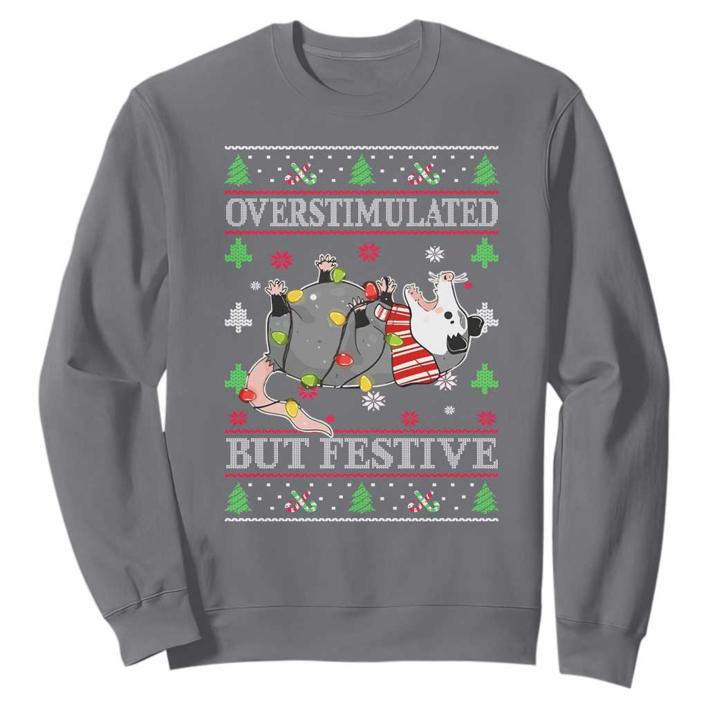 Possum Christmas Sweatshirt Overstimulated But Festive Ugly Christmas TS10 Charcoal Print Your Wear