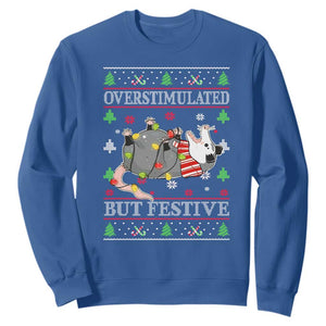 Possum Christmas Sweatshirt Overstimulated But Festive Ugly Christmas TS10 Royal Blue Print Your Wear