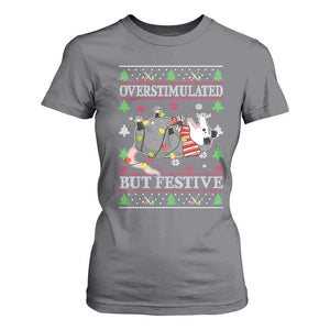 Possum Christmas T Shirt For Women Overstimulated But Festive Ugly Christmas TS10 Charcoal Print Your Wear