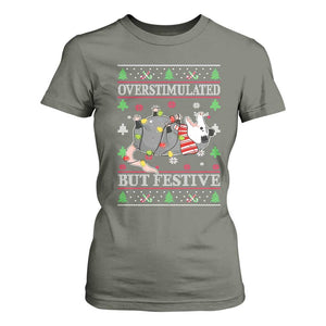 Possum Christmas T Shirt For Women Overstimulated But Festive Ugly Christmas TS10 Military Green Print Your Wear