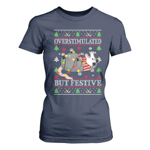 Possum Christmas T Shirt For Women Overstimulated But Festive Ugly Christmas TS10 Navy Print Your Wear