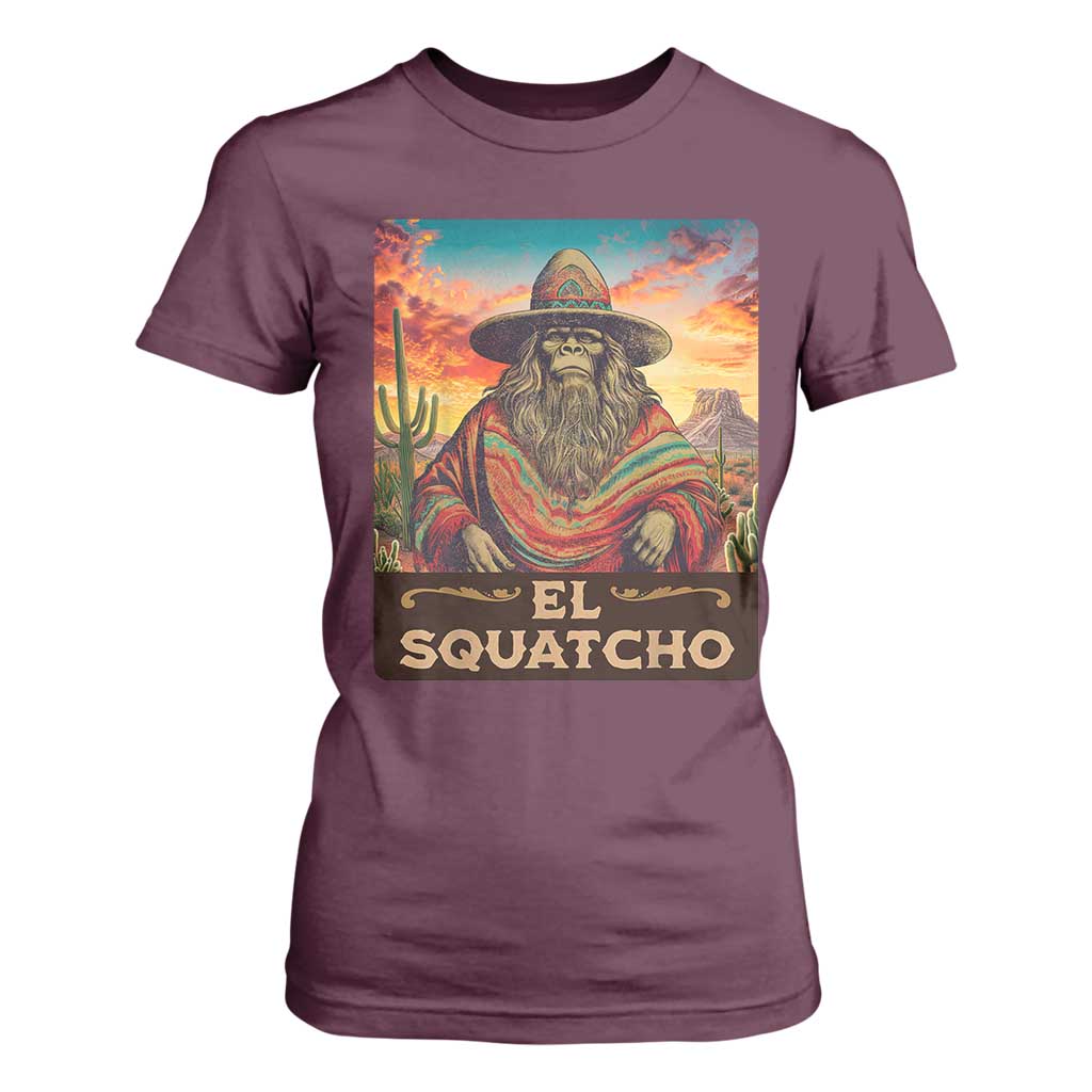 El Squatcho Bigfoot T Shirt For Women Mexican Sasquatch Lovers Cinco De Mayo TS10 Maroon Print Your Wear