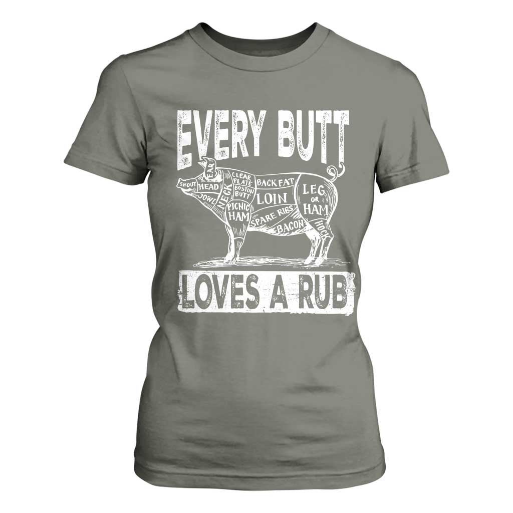 BBQ T Shirt For Women Pork Butt Rub Dad Grill Gift TS10 Military Green Print Your Wear