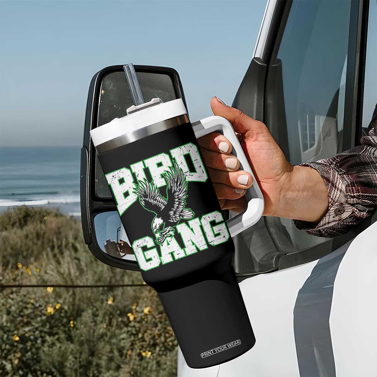 Bird Gang Tumbler With Handle Vintage 90s Style Classic Eagles Fly TS10 Print Your Wear