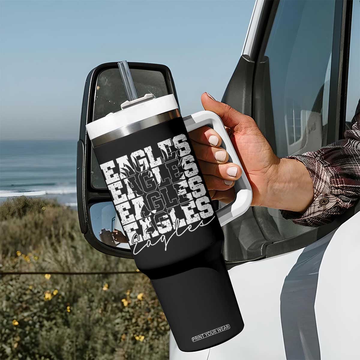 Vintage Eagles Bird Inspirational Tumbler With Handle 90s Style Classic Eagles Fly TS10 Print Your Wear