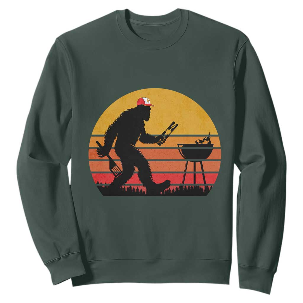 Bigfoot BBQ Sweatshirt Funny Barbecue Sasquatch Lovers Dad Grill Gift TS10 Dark Forest Green Print Your Wear