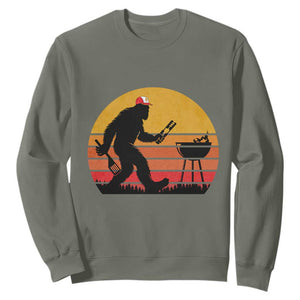 Bigfoot BBQ Sweatshirt Funny Barbecue Sasquatch Lovers Dad Grill Gift TS10 Military Green Print Your Wear