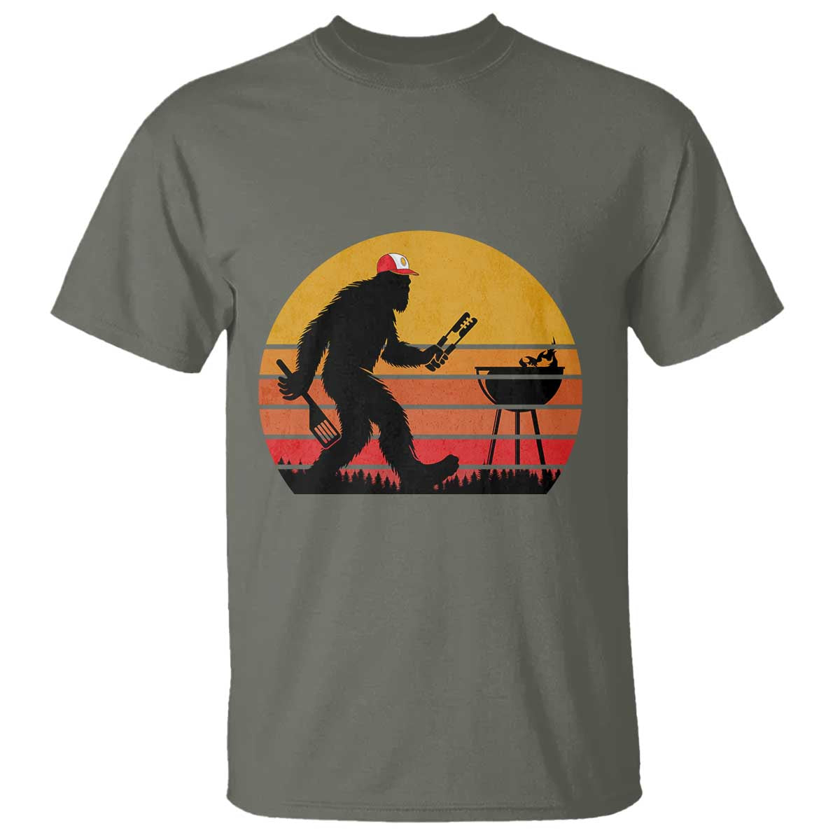 Bigfoot BBQ T Shirt Funny Barbecue Sasquatch Lovers Dad Grill Gift TS10 Military Green Print Your Wear