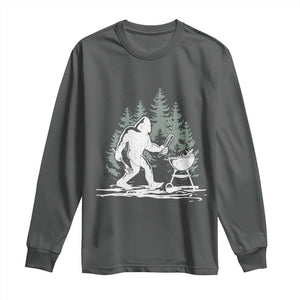 Bigfoot BBQ Long Sleeve Shirt Funny Sasquatch Barbecue Dad Grill Gift TS10 Dark Heather Print Your Wear
