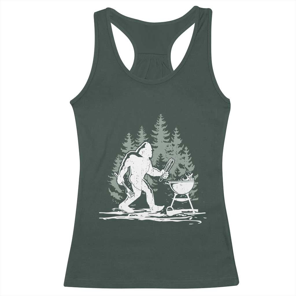 Bigfoot BBQ Racerback Tank Top Funny Sasquatch Barbecue Dad Grill Gift TS10 Dark Forest Green Print Your Wear