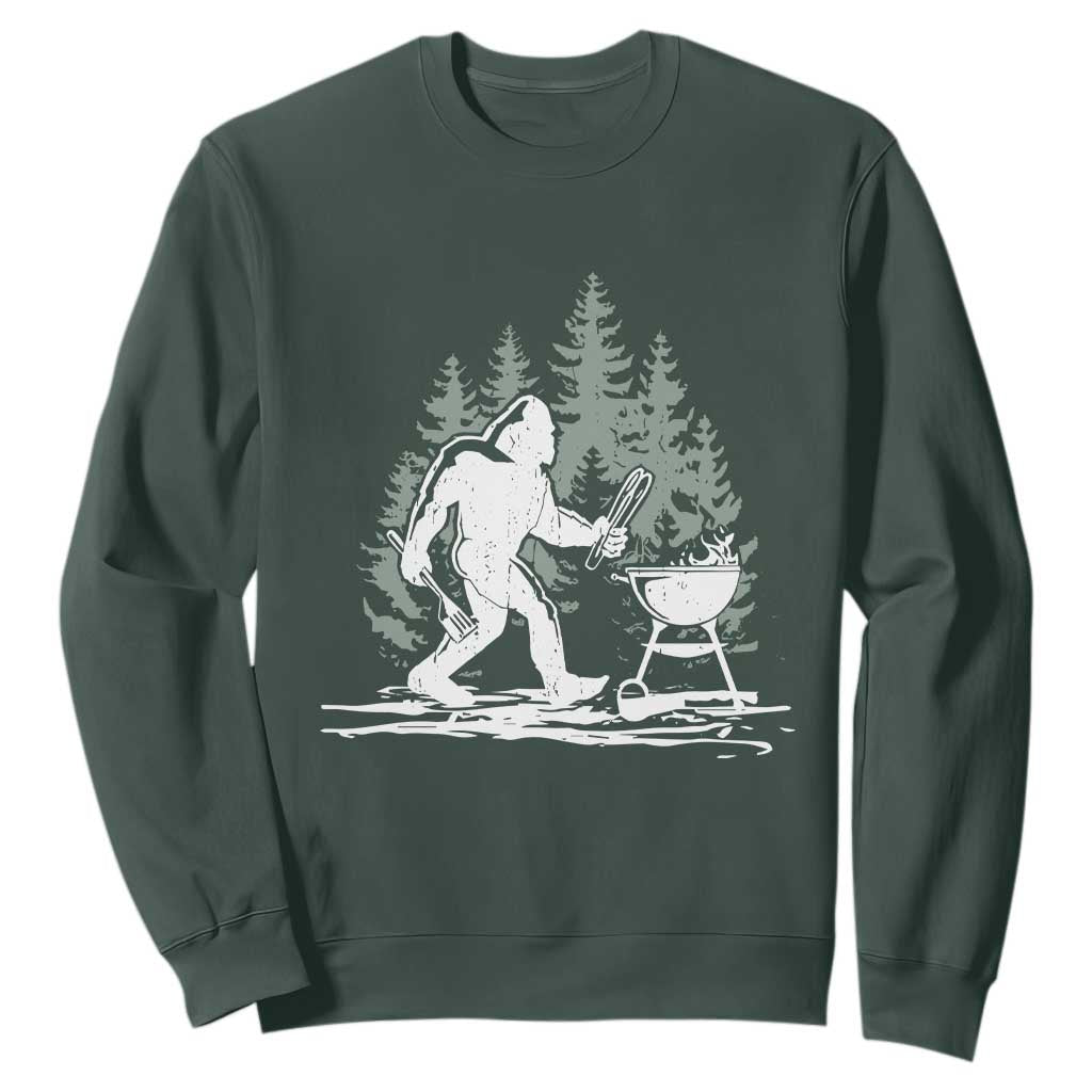 Bigfoot BBQ Sweatshirt Funny Sasquatch Barbecue Dad Grill Gift TS10 Dark Forest Green Print Your Wear
