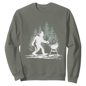 Bigfoot BBQ Sweatshirt Funny Sasquatch Barbecue Dad Grill Gift TS10 Military Green Print Your Wear