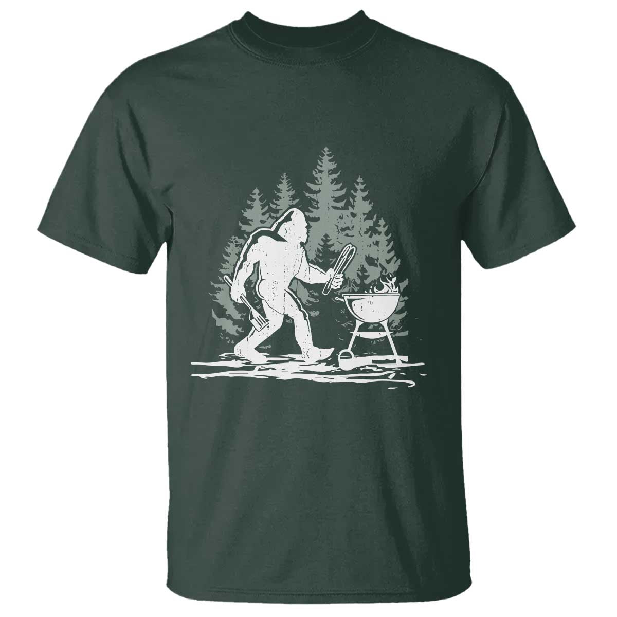 Bigfoot BBQ T Shirt Funny Sasquatch Barbecue Dad Grill Gift TS10 Dark Forest Green Print Your Wear