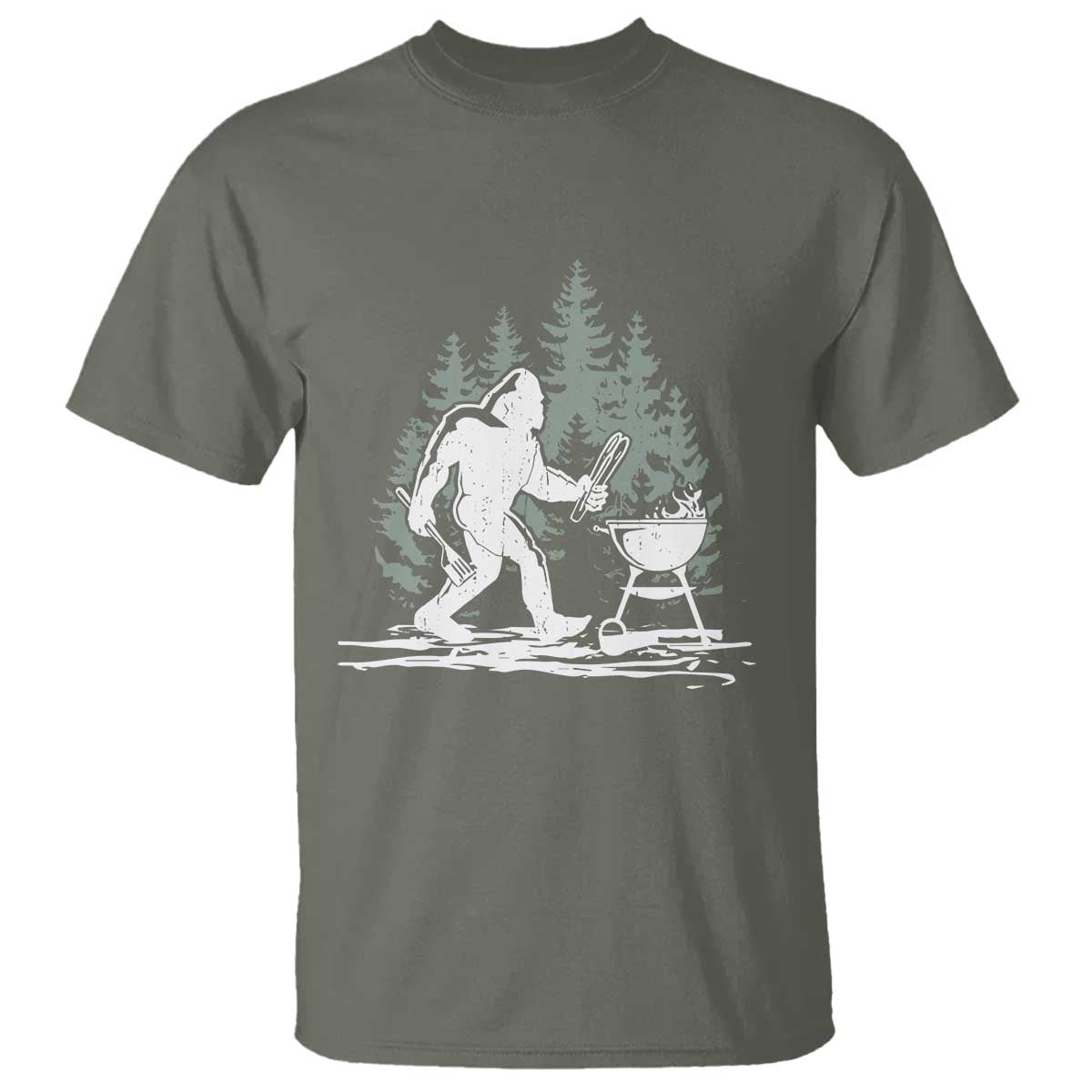Bigfoot BBQ T Shirt Funny Sasquatch Barbecue Dad Grill Gift TS10 Military Green Print Your Wear