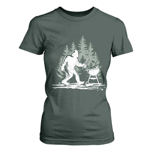 Bigfoot BBQ T Shirt For Women Funny Sasquatch Barbecue Dad Grill Gift TS10 Dark Forest Green Print Your Wear