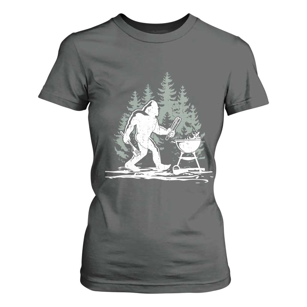 Bigfoot BBQ T Shirt For Women Funny Sasquatch Barbecue Dad Grill Gift TS10 Dark Heather Print Your Wear