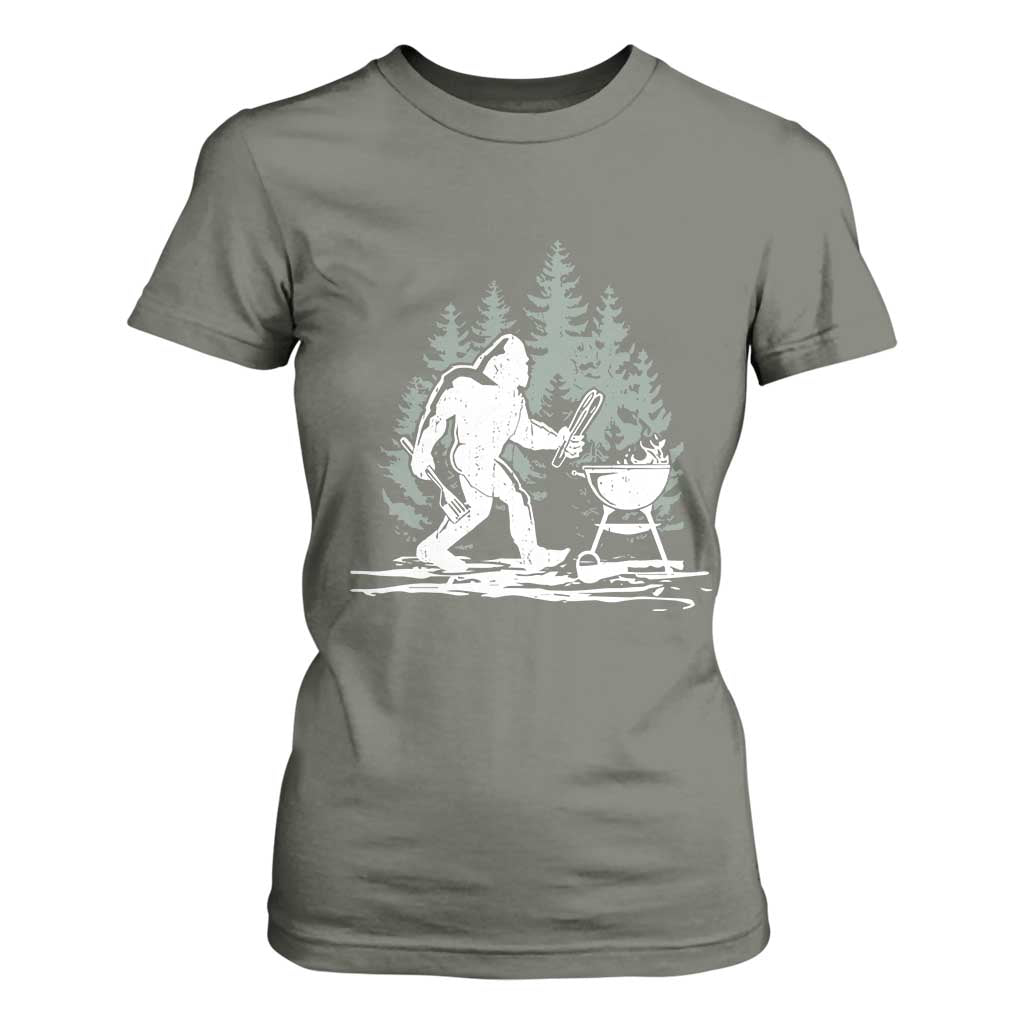 Bigfoot BBQ T Shirt For Women Funny Sasquatch Barbecue Dad Grill Gift TS10 Military Green Print Your Wear